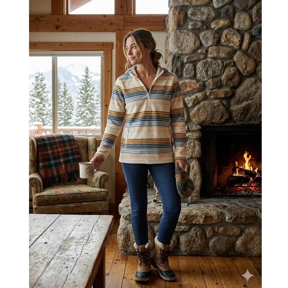 O'Neill Womens Striped Half-Zip Hoodie Fleece Size XL ApresSki CabinCore